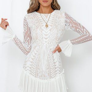 Hello Molly White Lace Overlay Dress